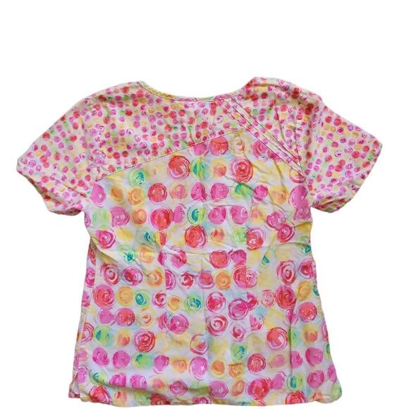 🤑 3 for  - Runway by Cherokee Bright Spotted Scoop Neck Cotton Scrub Top Size M - Picture 3 of 3